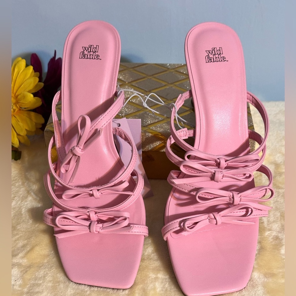 NEW Womens Pink Marcella Bow Strappy Slip-On Heels w/Memory Foam Sz11 Wild Fable - Picture 2 of 5